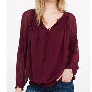 Express Off The Shoulder Smocked Tie Neck Blouse